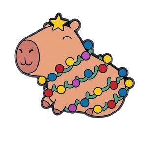 Christmas Capybara Wrapped in Lights Enamel Pin